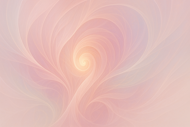 Composição abstrata etérea com fluxos orgânicos, geometrias em espiral e ondas luminosas em tons pastel suaves, simbolizando o ciclo de vida feminino, proteção e vitalidade.