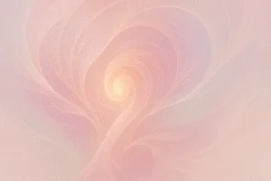 Composição abstrata etérea com fluxos orgânicos, geometrias em espiral e ondas luminosas em tons pastel suaves, simbolizando o ciclo de vida feminino, proteção e vitalidade.